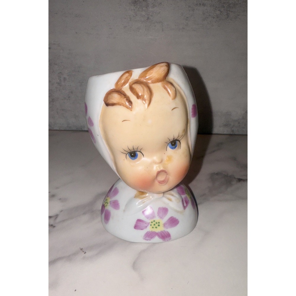 Vintage Baby Girl with Blue Eyes Head Vase Japan Adorable Nursery Deco RARE